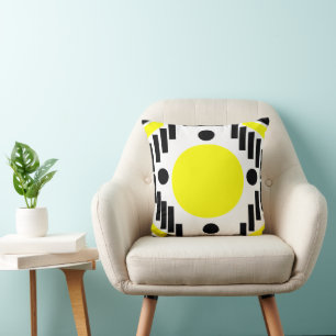 Black Yellow Mid Century Modern Geometric Pattern Cushion