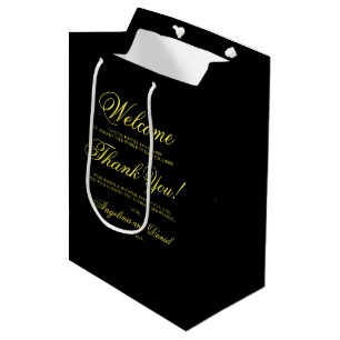 Black Yellow Minimal Wedding Welcome Medium Gift Bag