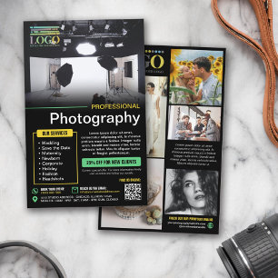 Black Yellow Mint Professional Photography Logo Flyer
