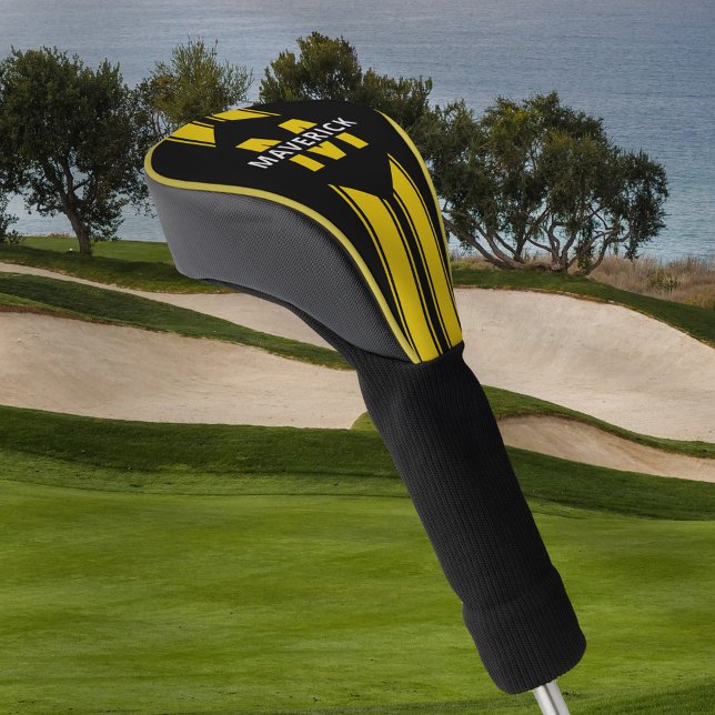 Black Yellow Monogram and Name Golf Head Cover (Creator Uploaded)
