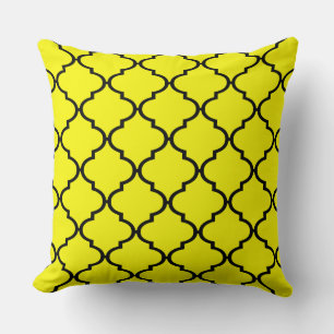 Black Yellow Moroccan Quatrefoil Pattern Pillow