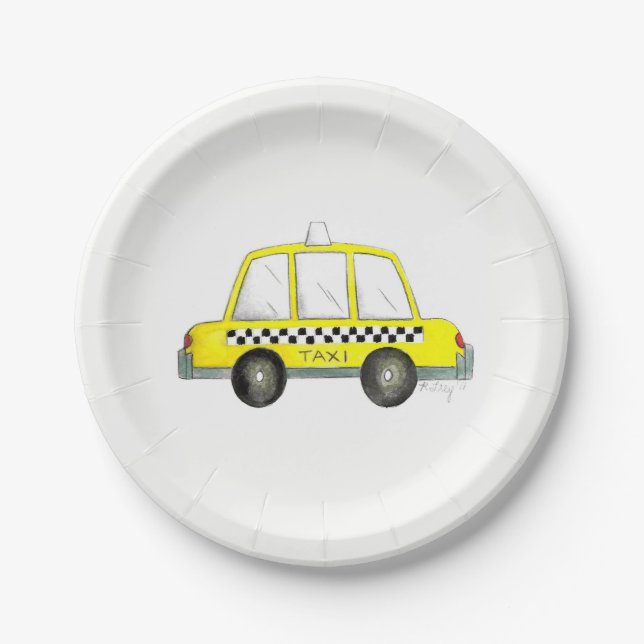 Black Yellow NYC New York City Taxi Cab Car Paper Plate (Front)