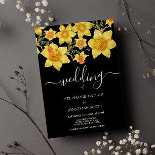  Black yellow orange daffodils floral wedding  Invitation