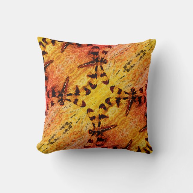 Black, yellow orange fall  dragonfly solid back cushion (Front)