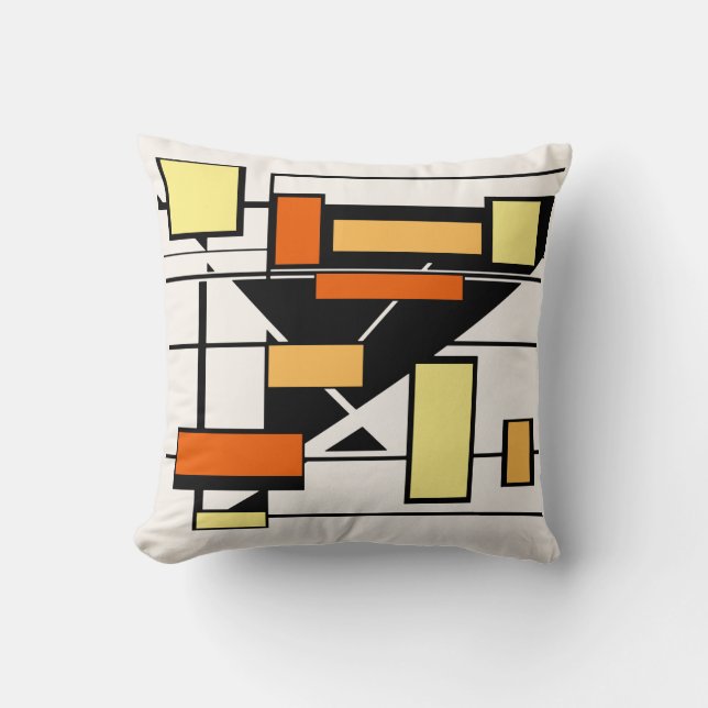 Black Yellow Orange on Off-white Geometric Shapes Cushion (Front)