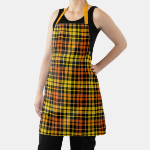 Black Yellow Orange Plaid Tartan Design Apron