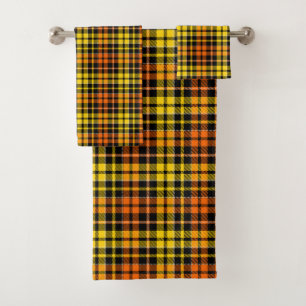 Black Yellow Orange Plaid Tartan Design  Bath Towel Set
