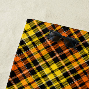 Black Yellow Orange Plaid Tartan Design  Beach Towel