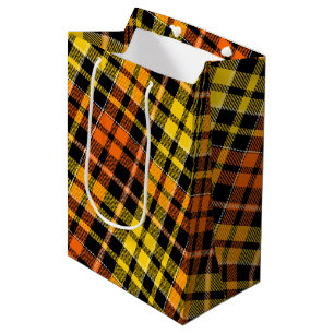 Black Yellow Orange Plaid Tartan Design Medium Gift Bag