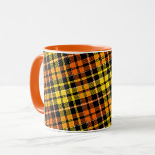Black Yellow Orange Plaid Tartan Design Mug