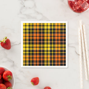 Black Yellow Orange Plaid Tartan Design Napkin