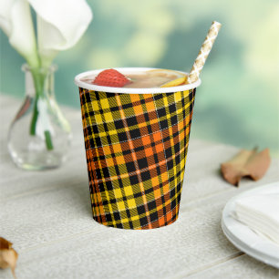 Black Yellow Orange Plaid Tartan Design Paper Cups