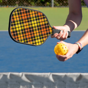 Black Yellow Orange Plaid Tartan Design  Pickleball Paddle