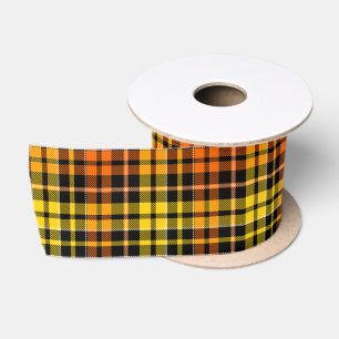 Black Yellow Orange Plaid Tartan Design Satin Ribbon