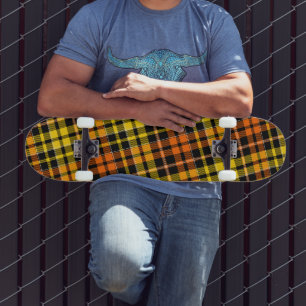 Black Yellow Orange Plaid Tartan Design  Skateboard