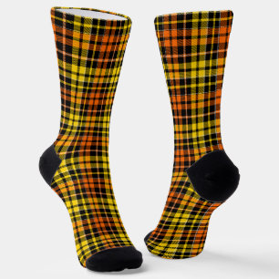 Black Yellow Orange Plaid Tartan Design Socks