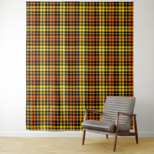 Black Yellow Orange Plaid Tartan Design Tapestry