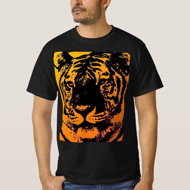 Black Yellow Orange Pop Art Tiger T-Shirt (Front)