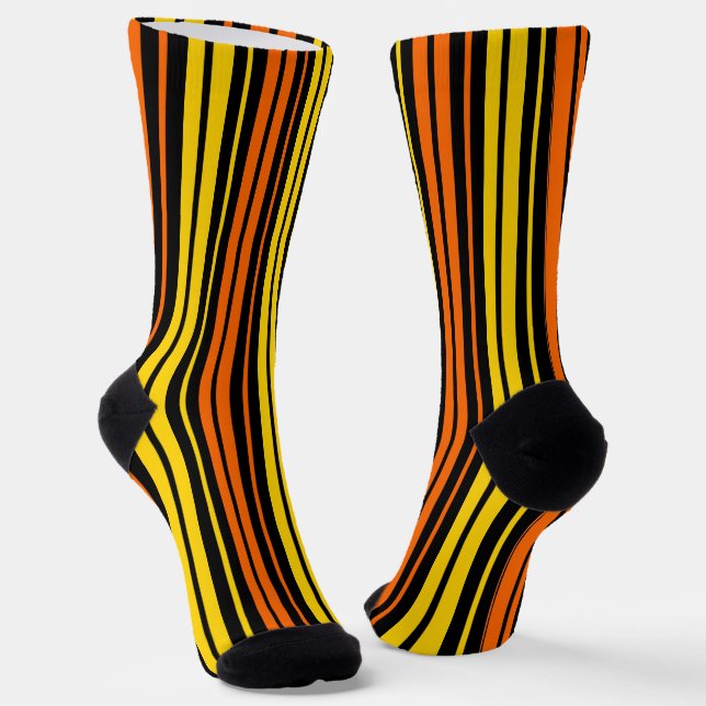 Black Yellow Orange Vertical Stripes Design   Socks (Angled)