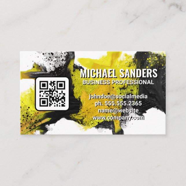 Black Yellow Paint | QR Code  Business Card (Front)