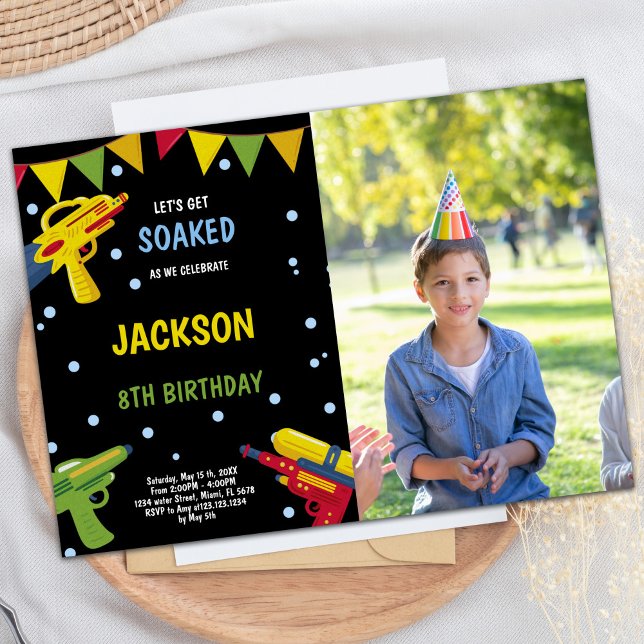 Black Yellow Photo Water Gun Invitations (Black Yellow Photo Water Gun Invitations)