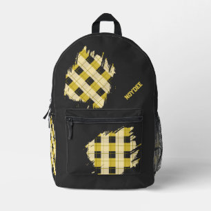 Black, Yellow Plaid Patches, Name Printed Backpack
