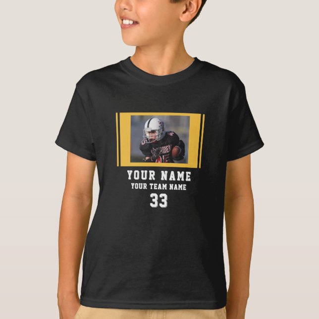 Black Yellow Player Name Number Team Photo T-Shirt (Front)