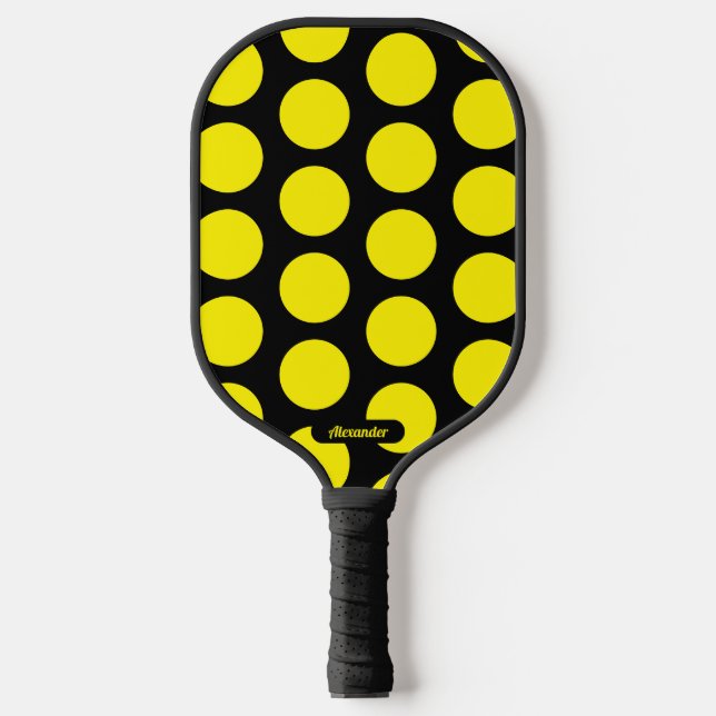Black/Yellow Polka Dots Pickleball Paddle (Front)