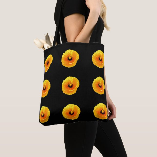 Black Yellow Poppy Flower Floral Patterns Wedding Tote Bag (Close Up)