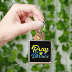 BLACK & YELLOW PRAY FOR UKRAINE WITH FLOWERS KEY RING