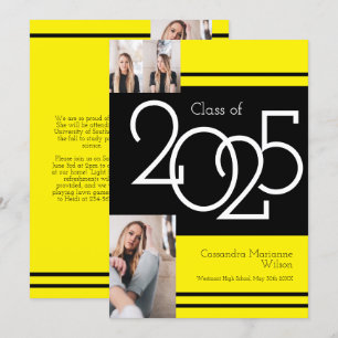 Black Yellow School Colours Graduation Announcemen Invitation