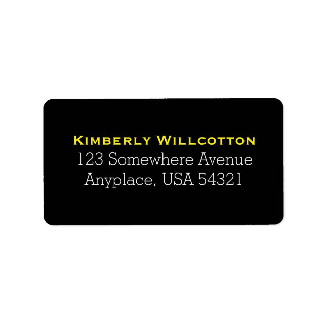 Black Yellow Simple Plain Address Labels (Front)
