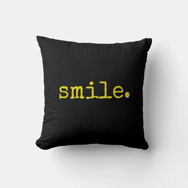 Black Yellow Smile Typography Cushion (Front)