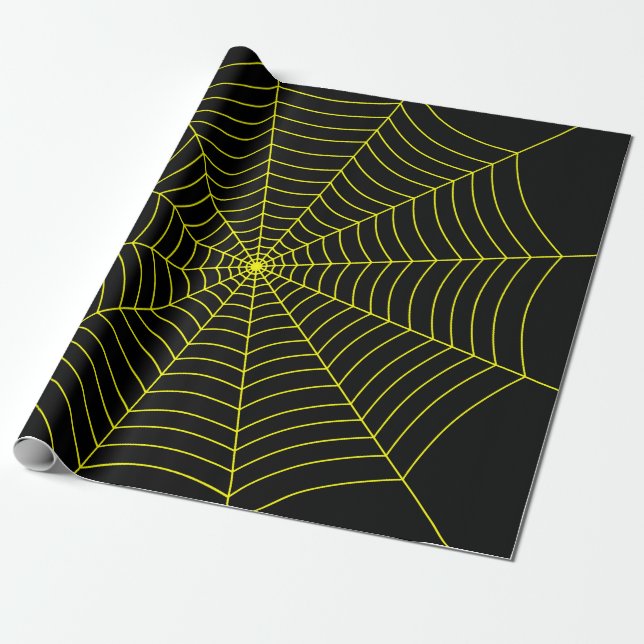 Black yellow spider web Halloween pattern Wrapping Paper (Unrolled)