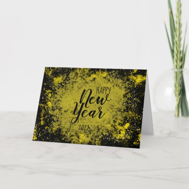 Black&Yellow Splatter Paint Folded Greeting Card (Front)