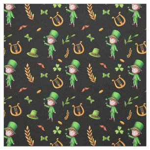 Black yellow St. Patrick's Irish Leprechaun quilt Fabric