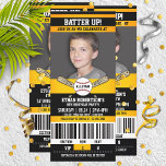 Black|Yellow Ticket Style Baseball Birthday Party Invitation<br><div class="desc">Super fun,  baseball themed birthday with your little all-star's picture right on the front!</div>