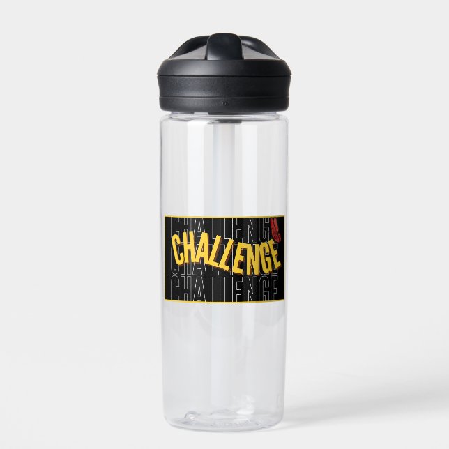 Black Yellow Typography Challenge Water Bottle (Front)