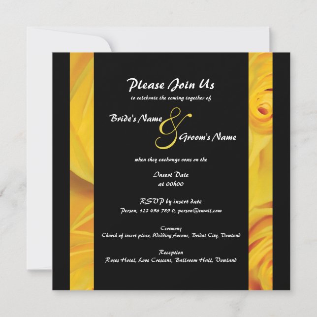 Black yellow wedding engagement PERSONALIZE Invitation (Front)