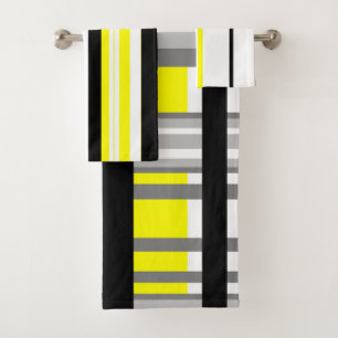 Black yellow white and gray stripes bath towel set