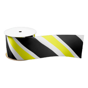 Black yellow white and gray stripes  satin ribbon