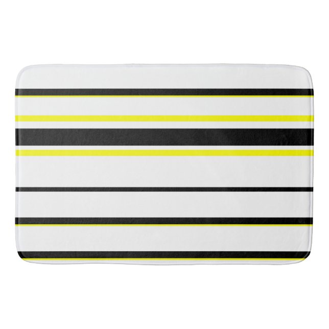 Black yellow white and grey stripes  bath mat (Front)