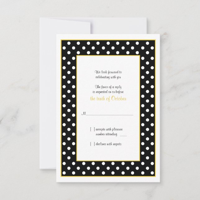 Black, Yellow, & White Polka Dot Reply Card (Front)
