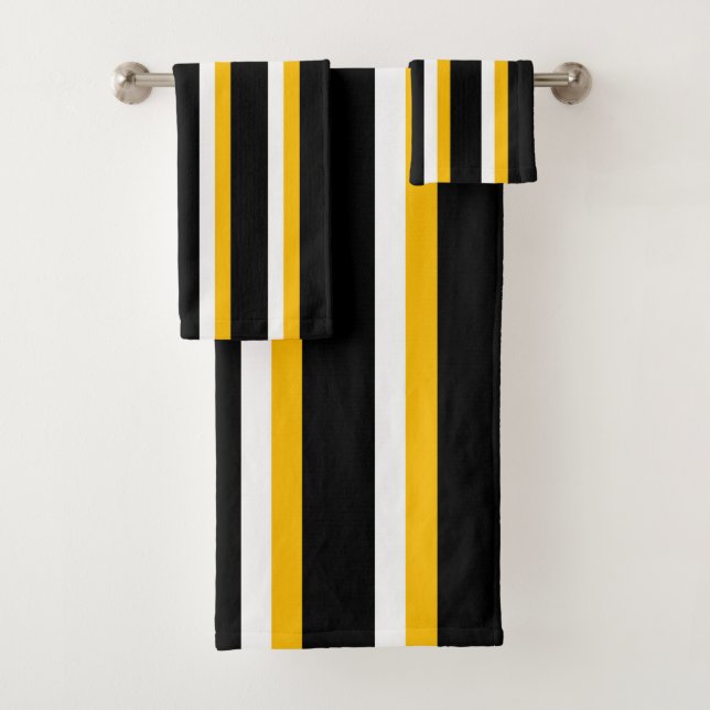 Black Yellow White Striped Bath Towel Set (Insitu)