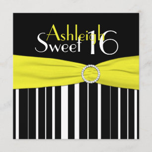 Black, Yellow, White Sweet 16 Invite FAUX Bling