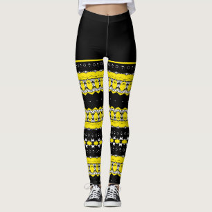 Black, Yellow & White Tribal Pattern Leggings