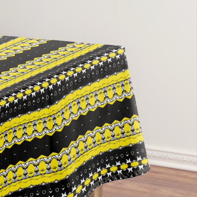 black, Yellow & White Tribal Pattern Tablecloth (In Situ)