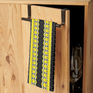 Black, Yellow & White Tribal Pattern Tea Towel