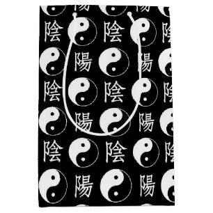Black Yinyang Symbol Chinese Text Pattern Medium Gift Bag
