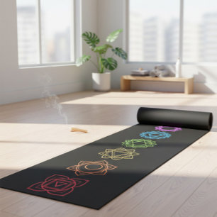 Black Yoga Mat with Colorful Chakras